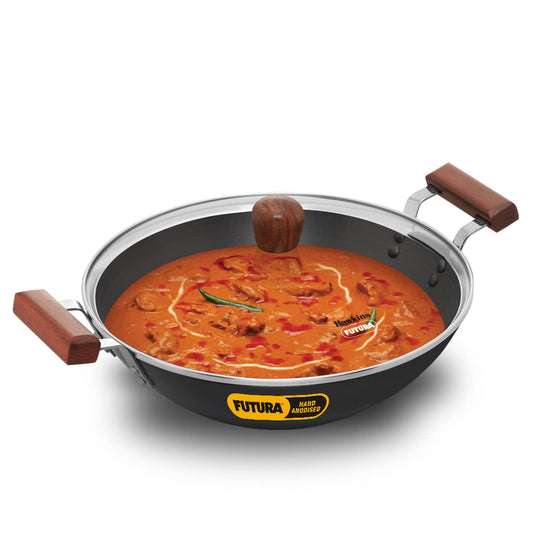 Hawkins Futura Hard Anodised Flat Bottom Induction Base Deep Fry Pan With Glass Lid 3.75 Litres | 30 cms, 4.06mm - IAD 375G