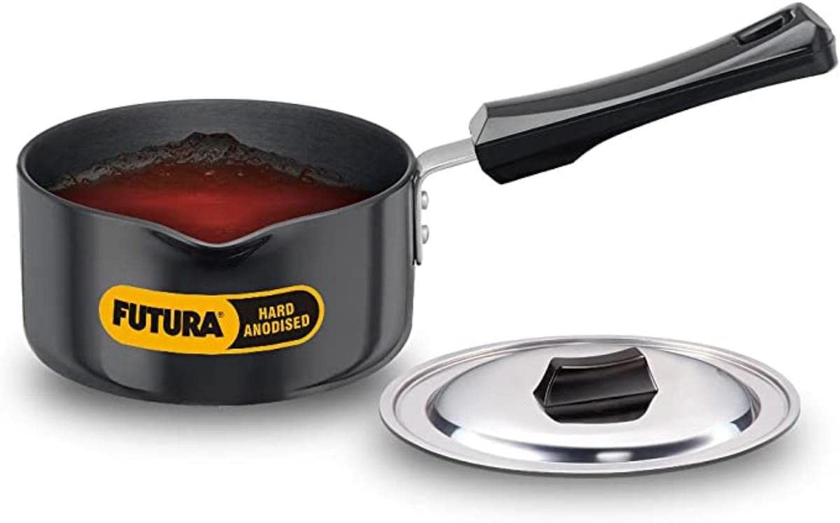 Hawkins Futura Hard Anodised Sauce Pan With Stainless Steel Lid 1 Litre | 14cm, 3.25mm - AS 10S