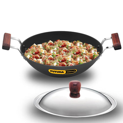 Hawkins Futura Non-stick Flat Bottom Deep Fry Pan With Stainless Steel Lid 2 Litres | 26 cms, 3.25mm - ND 25S