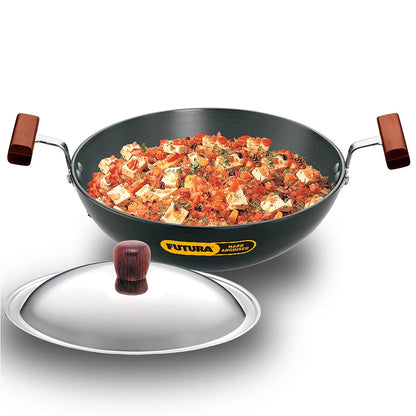 Hawkins Futura Hard Anodised Round Bottom Deep Fry Pan With Stainless Steel Lid 1.5 Litres | 22 cms, 3.25mm - AK 15S