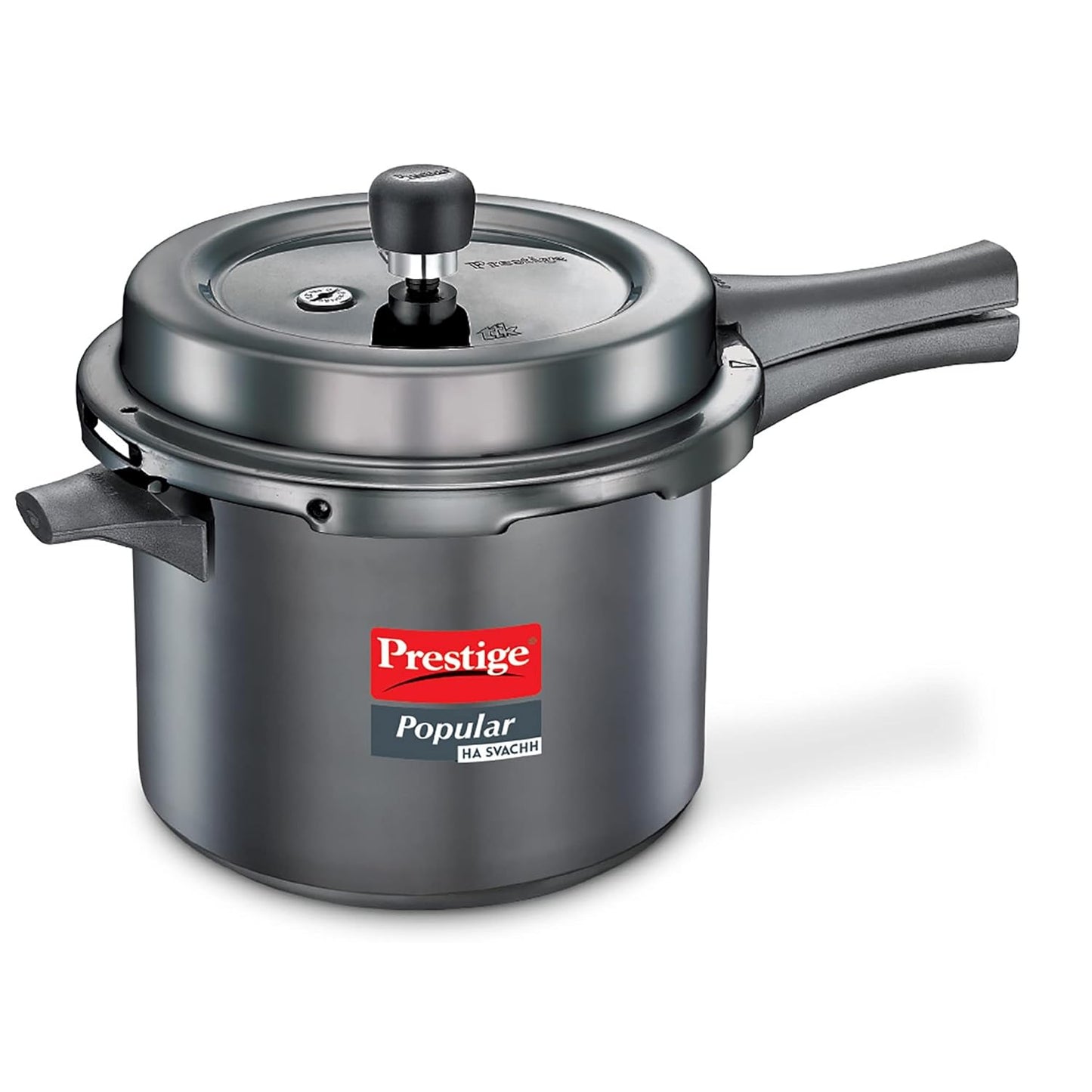 Prestige Popular Svachh Hard Anodised Pressure Cooker 5.0 Litres, Black, Deep Lid-Controls Spillage - 20337