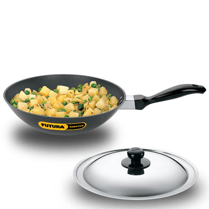 Hawkins Futura Non-stick Flat Bottom Deep Stir Fry Pan With Stainless Steel Lid 2 Litres | 26 cms, 3.25mm - NDL 20S