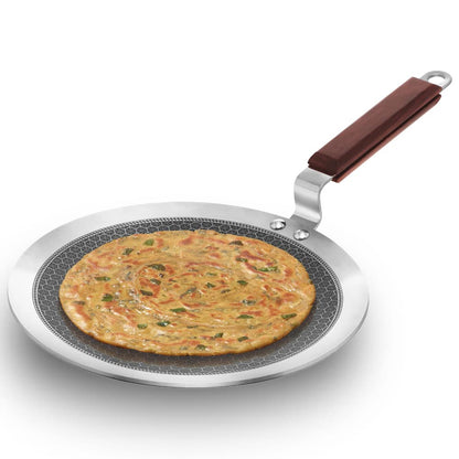 Hawkins Tri-Ply Stainless Steel Shielded Nonstick Honeycomb with Rosewood Handle Paratha Tava 26 cm, 3.5mm Induction Compatible - NSPT 26