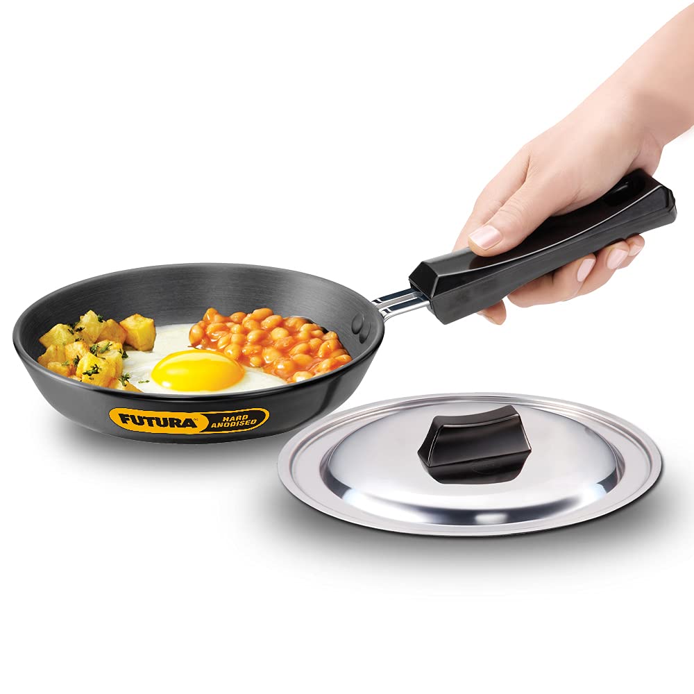 Hawkins Futura Hard Anodised Fry Pan With Stainless Steel Lid 18 cms | 4.06mm - AF 18S