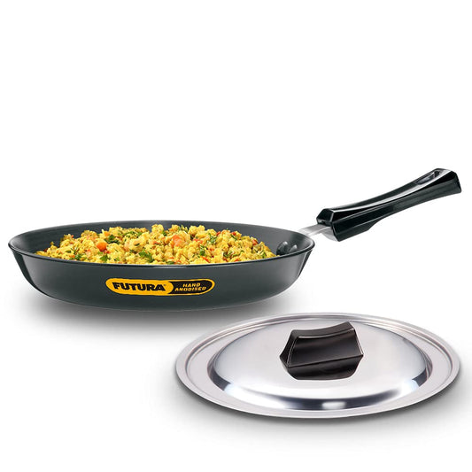 Hawkins Futura Hard Anodised Fry Pan With Stainless Steel Lid 25 cms | 4.06mm, Induction Base - IAF 25S