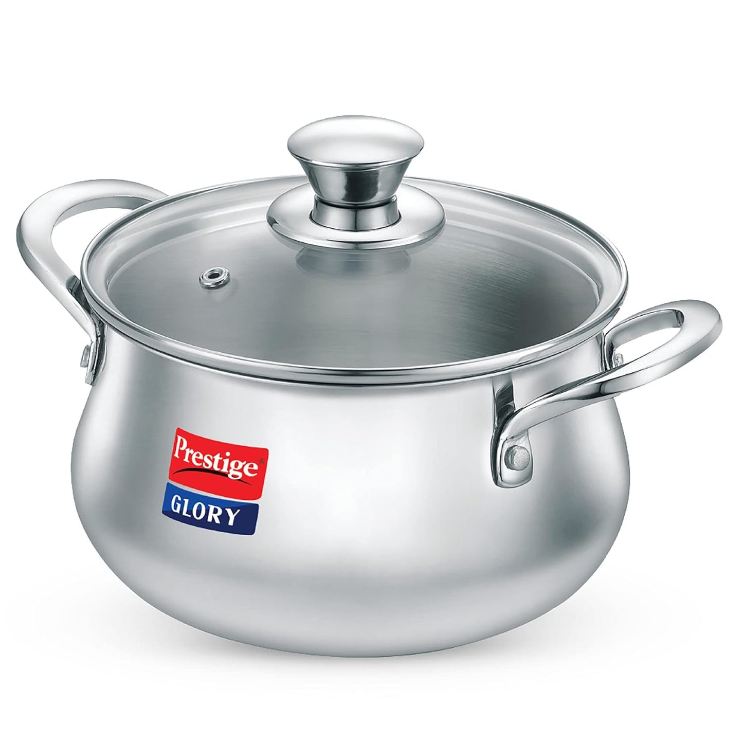 Prestige Glory Stainless Steel Handi (18cms, 3Litres) with Glass Lid | Unique Tri-ply bottom| Oven (OTG safe) - 37523