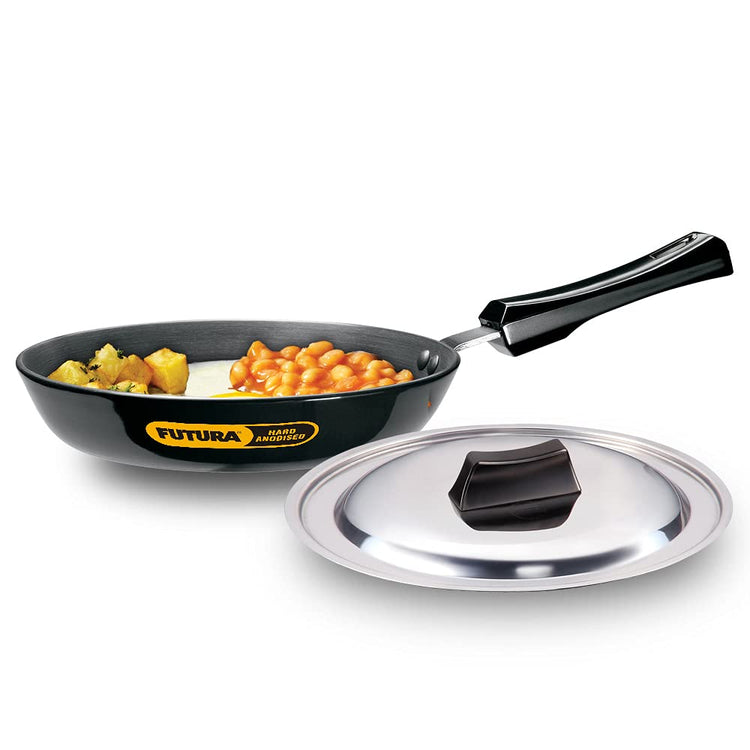 Hawkins Futura Hard Anodised Fry Pan With Stainless Steel Lid 22 cms | 4.06mm - AF 22S