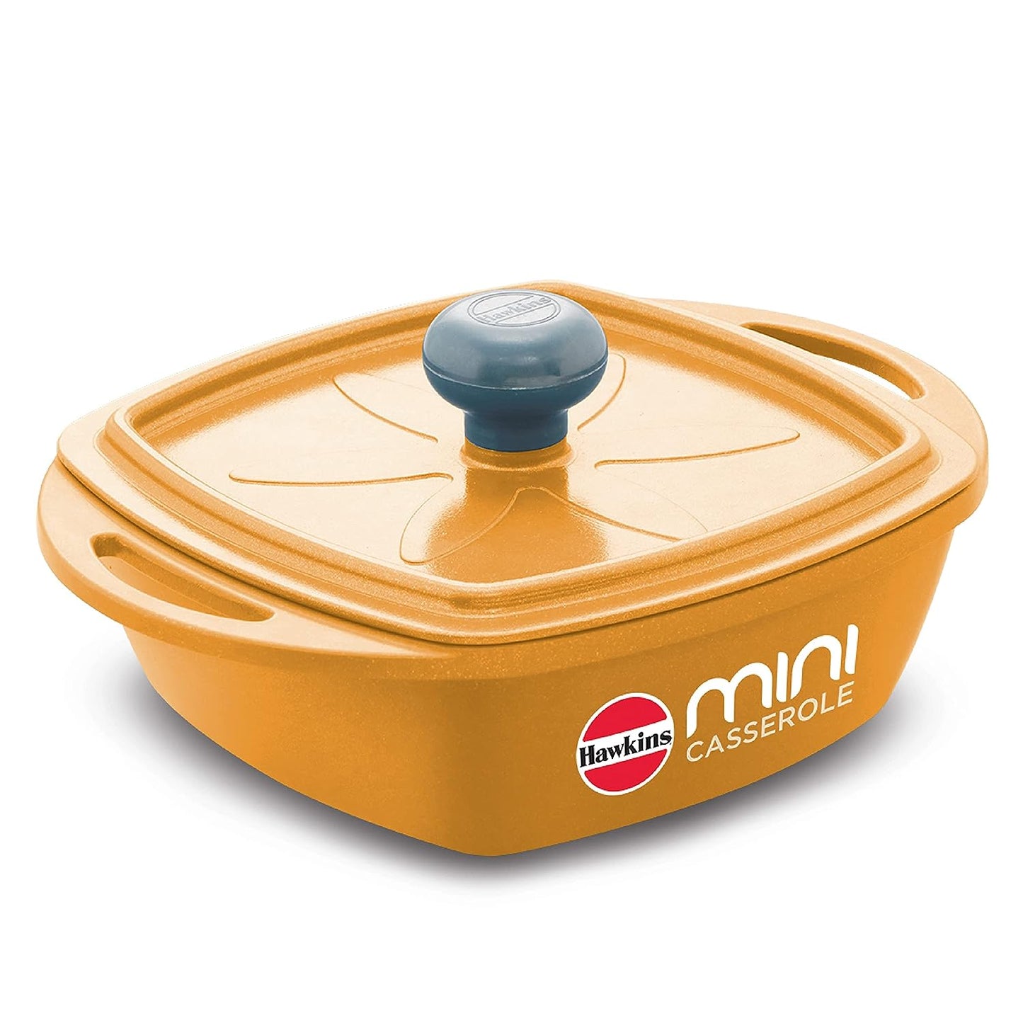 Hawkins Die-Cast Mini Casserole With Lid 0.75 Litres, Square Shaped Die-Cast pan for Cooking, Reheating, Serving and Storing, Yellow - MCSY75