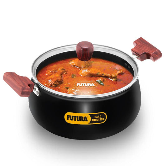 Hawkins Futura Hard Anodised Cook n Serve Handi With Glass Lid 4 Litres | 22cm, 3.25mm - ACH 40G