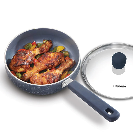 Hawkins Ceramic Nonstick Induction Base Frying Pan With Glass Lid 17 cm, Granite Omlette Egg Pan, Fish Pan - ICF17