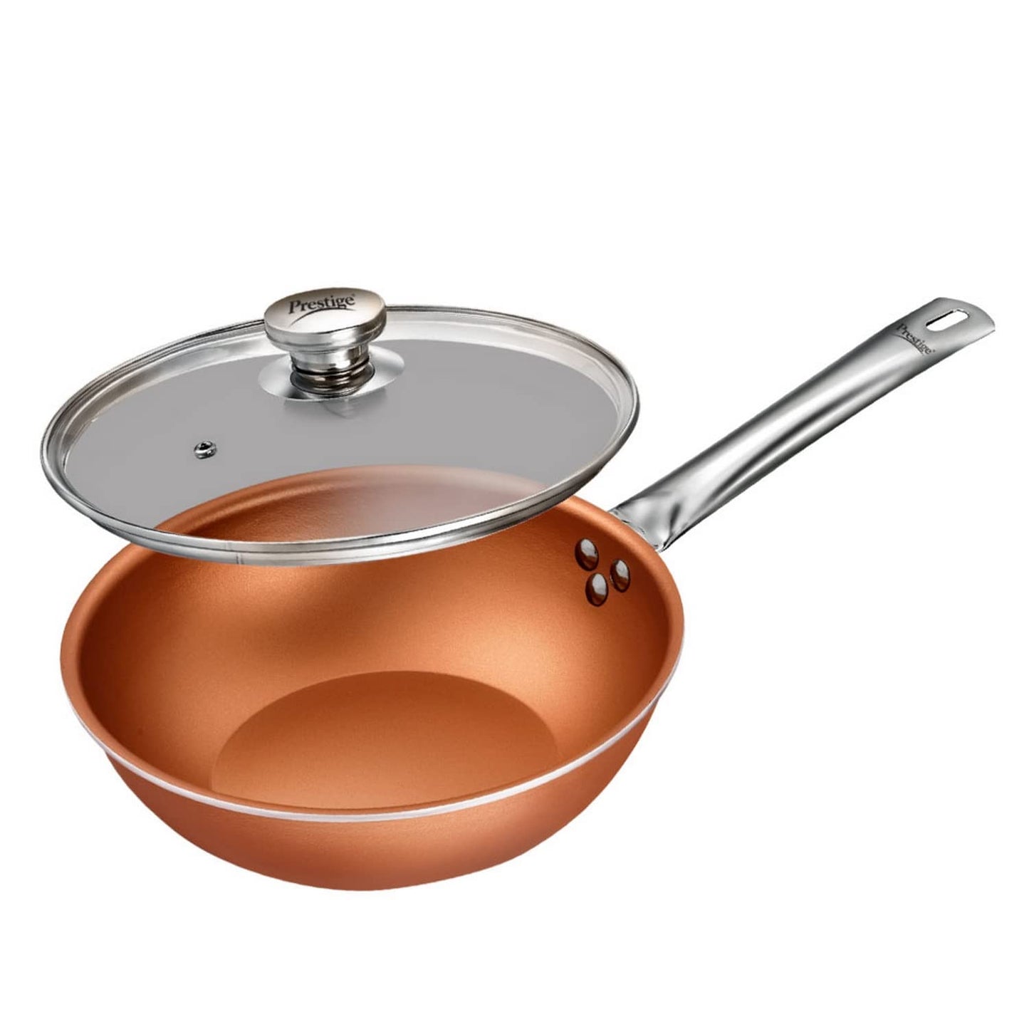 Prestige Cuprus Aluminium Gas and Induction Compatible Non-Stick Kadai with Glass Lid 240mm | 2.5 Litres Copper - 37479