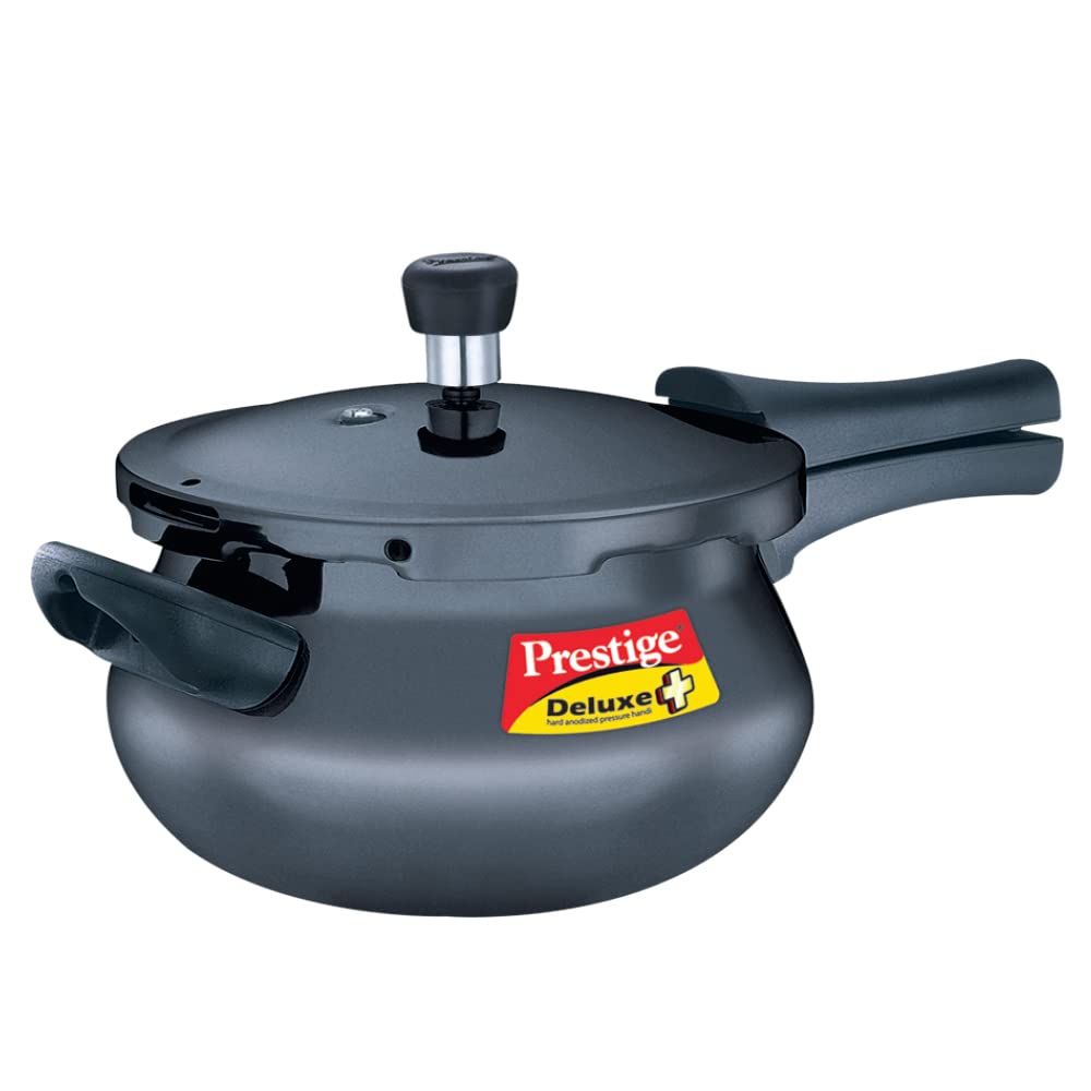 Prestige Deluxe Plus Hard Anodised Aluminium Outer Lid Pressure Cooker Handi, 5 Litres, Black - 20143