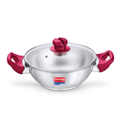 Prestige Platina Popular Stainless Steel Unique Impact Forged Bottom Kadai with Glass Lid 280mm - 36888