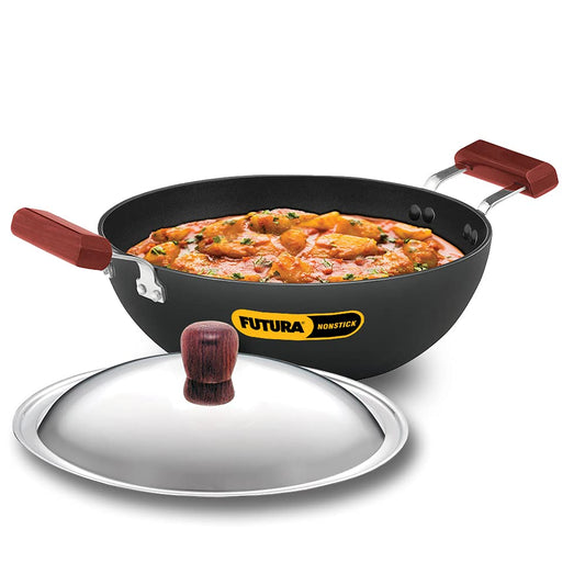 Hawkins Futura Non-stick Flat Bottom Induction Base With Stainless Steel Lid Deep Kadhai, Fry Pan 3.5 Litres | 26 cms, 3.25mm - INK 35S