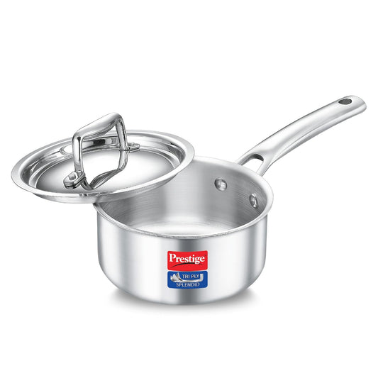 Prestige Tri-Ply Splendid Sauce Pan with Stainless Steel Lid | Induction Compatible | Thick Gauge Tri-Ply Body