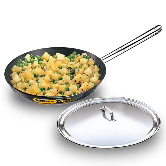 Hawkins Futura Hard Anodised Fry Pan With Stainless Steel Handle & Lid 30 cms | 4.06mm - AF 30S