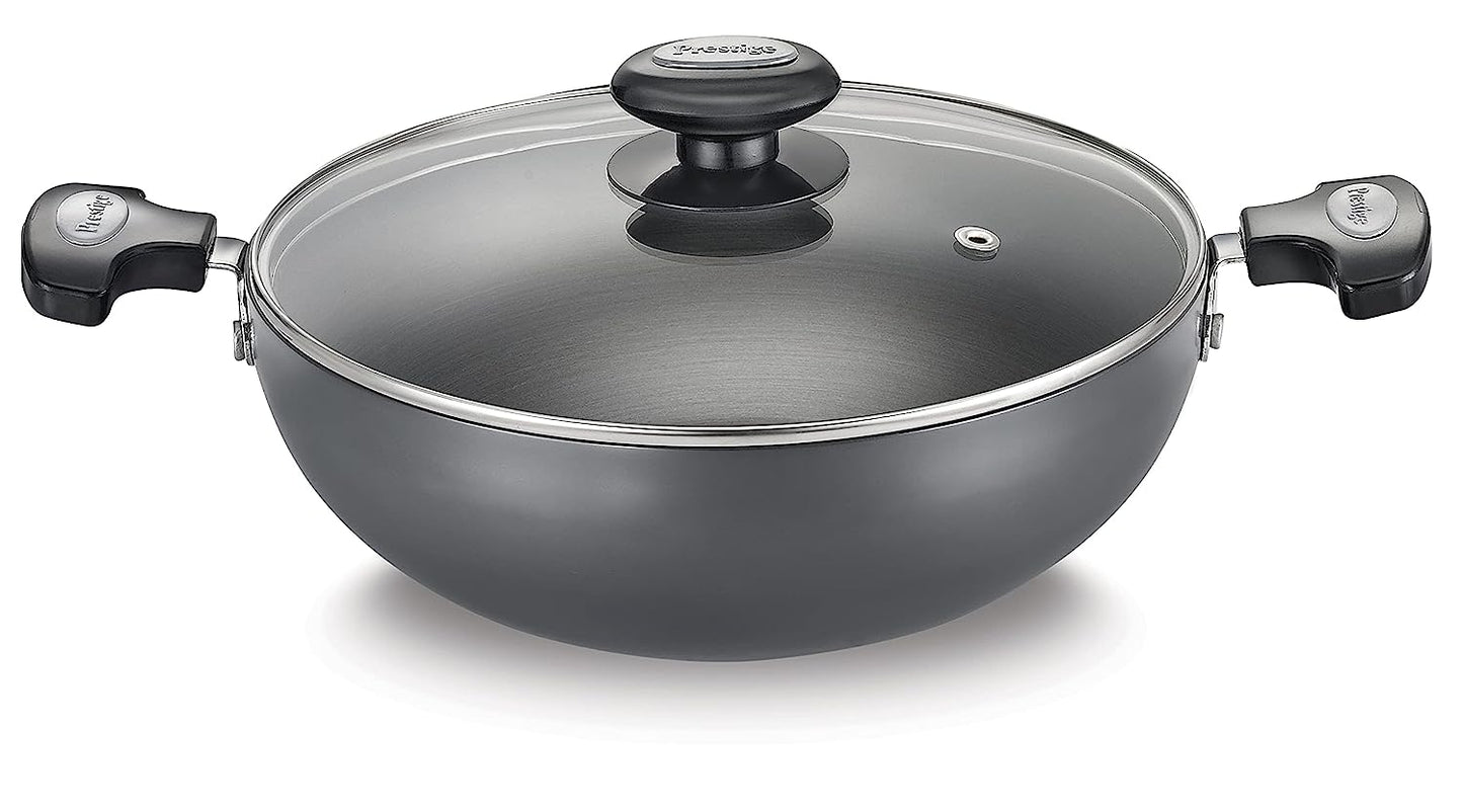 Prestige Hard Anodised Plus Gas and Induction Compatible Kadai with Glass Lid, 240 mm - 36864