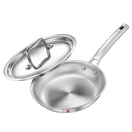 Prestige Tri-Ply Splendid Fry Pan with Stainless Steel Lid | Induction Compatible | Thick Gauge Tri-Ply Body