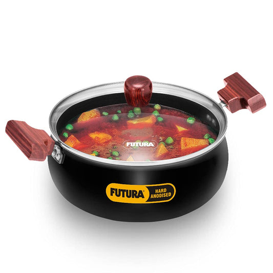 Hawkins Futura Hard Anodised Cook n Serve Handi With Glass Lid 3 Litres | 22cm, 3.25mm - ACH 30G