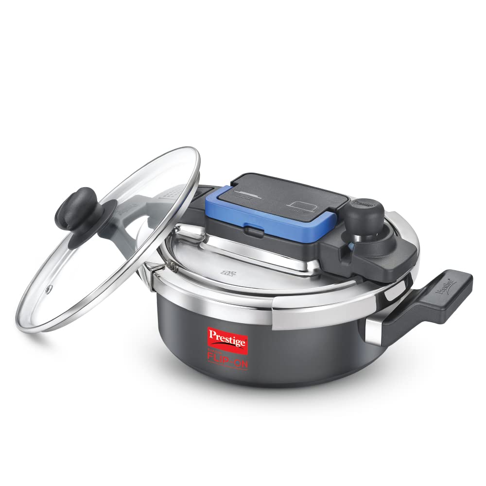 Prestige 3 Litres Svachh FLIP-ON Hard Anodised Pressure Cooker with glass lid | Innovative lock lid with spillage control | Gas & Induction compatible - 20160