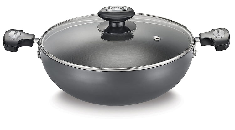 Prestige Hard Anodised Plus Gas and Induction Compatible Kadai with Glass Lid, 300 mm - 36865
