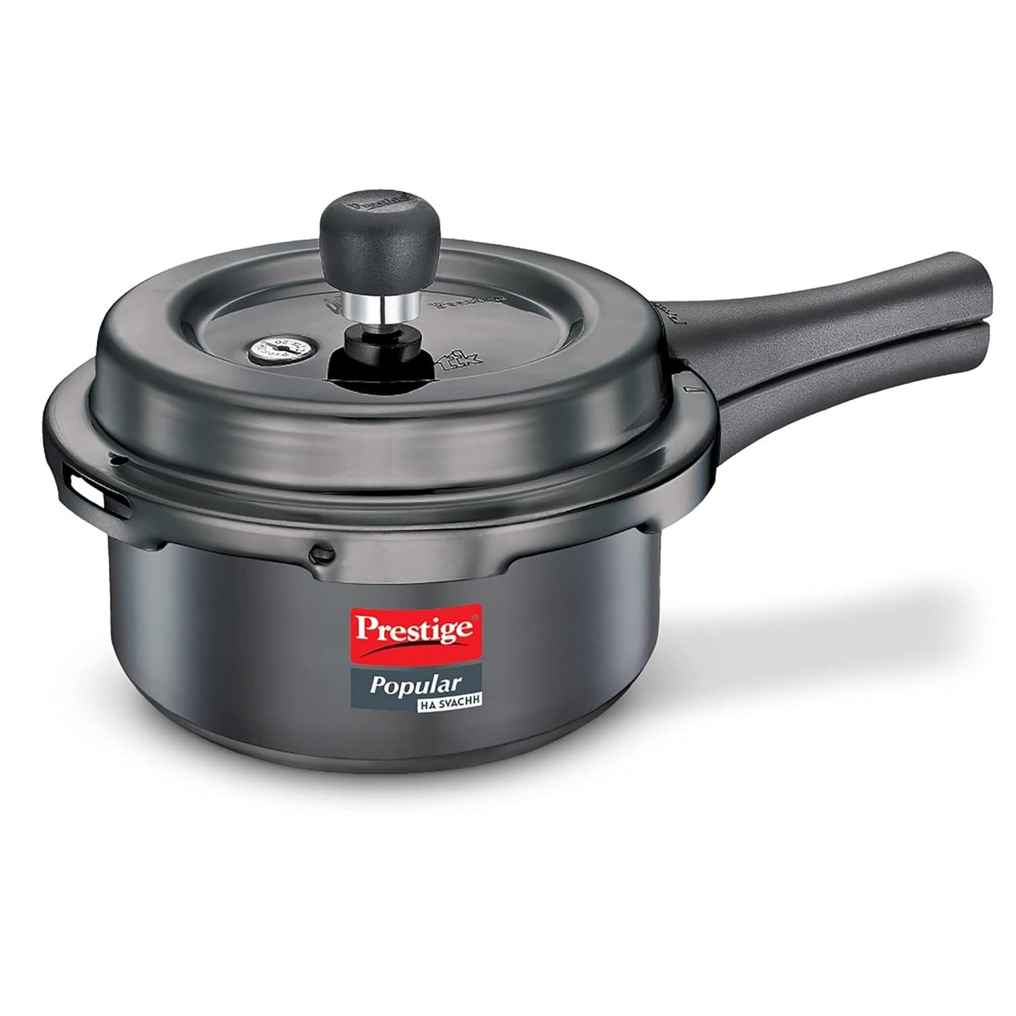 Prestige Popular Svachh Hard Anodised Pressure Cooker 2.0 Litres, Black, Deep Lid-Controls Spillage - 20334