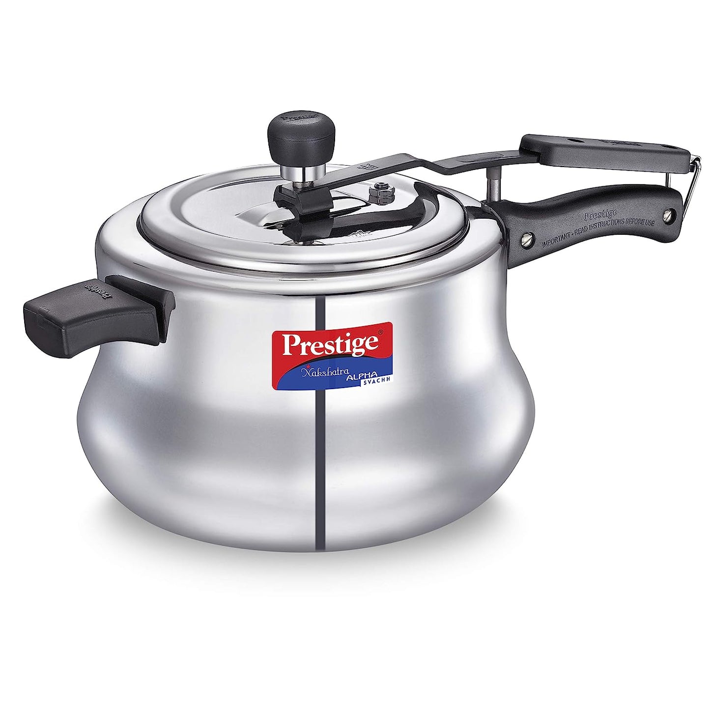 Prestige Nakshatra Alpha Svachh Handi Pressure Cooker, 5.5 Litres, with deep lid for Spillage Control (Inner Lid, Stainless Steel) - 20258