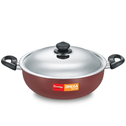 Prestige Omega Deluxe Induction Base Non-Stick Aluminium Kadhai With Stainless Lid Red 300mm - 37460