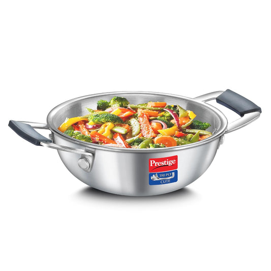 Prestige Tri-ply Cute Kadai 12 cms | 400 ml | Thick Gauge | Induction Compatible | Perma-Cool Handles - 38286