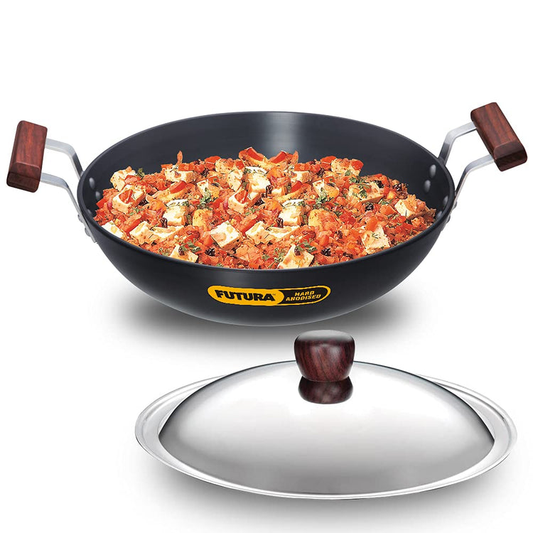 Hawkins Futura Hard Anodised Round Bottom Deep Fry Pan With Stainless Steel Lid 4 Litres | 30 cms, 4.06mm - AK 40S
