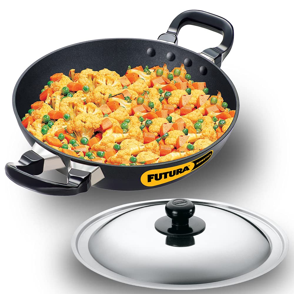 Hawkins Futura Non-stick Round Bottom Kadhai, Deep Fry Pan With Stainless Steel Lid 1.5 Litres | 22 cms, 3.25mm - NK 15S