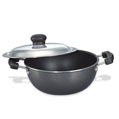 Prestige Omega Select Plus Non-Stick Aluminium Flat Base Kadhai with Lid, 27cms - 30728