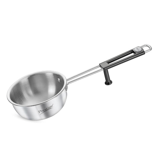 Prestige Tri-ply Splendor Tadka Pan 11 cm 300ml Stainless Steel Cookware (Silver, in-Build Stand, Heat Resistant Handle) - 38278