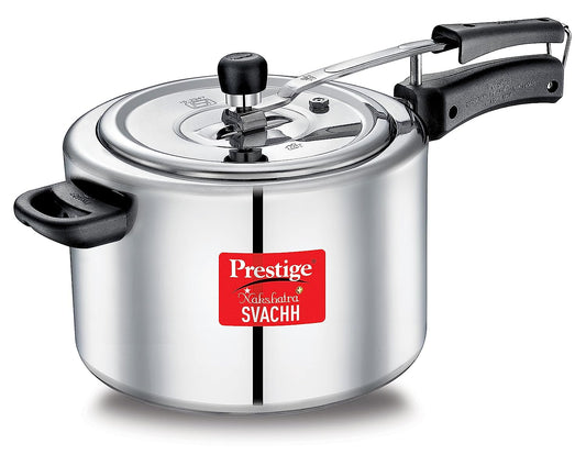 Prestige Svachh 8 Litres, Straight Wall Aluminium Inner Lid Pressure Cooker, with deep lid for Spillage Control - 10746