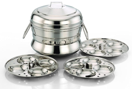 Stainless Steel Idly Panai Induction Base With 3 Idly Plates (13 Idlies)