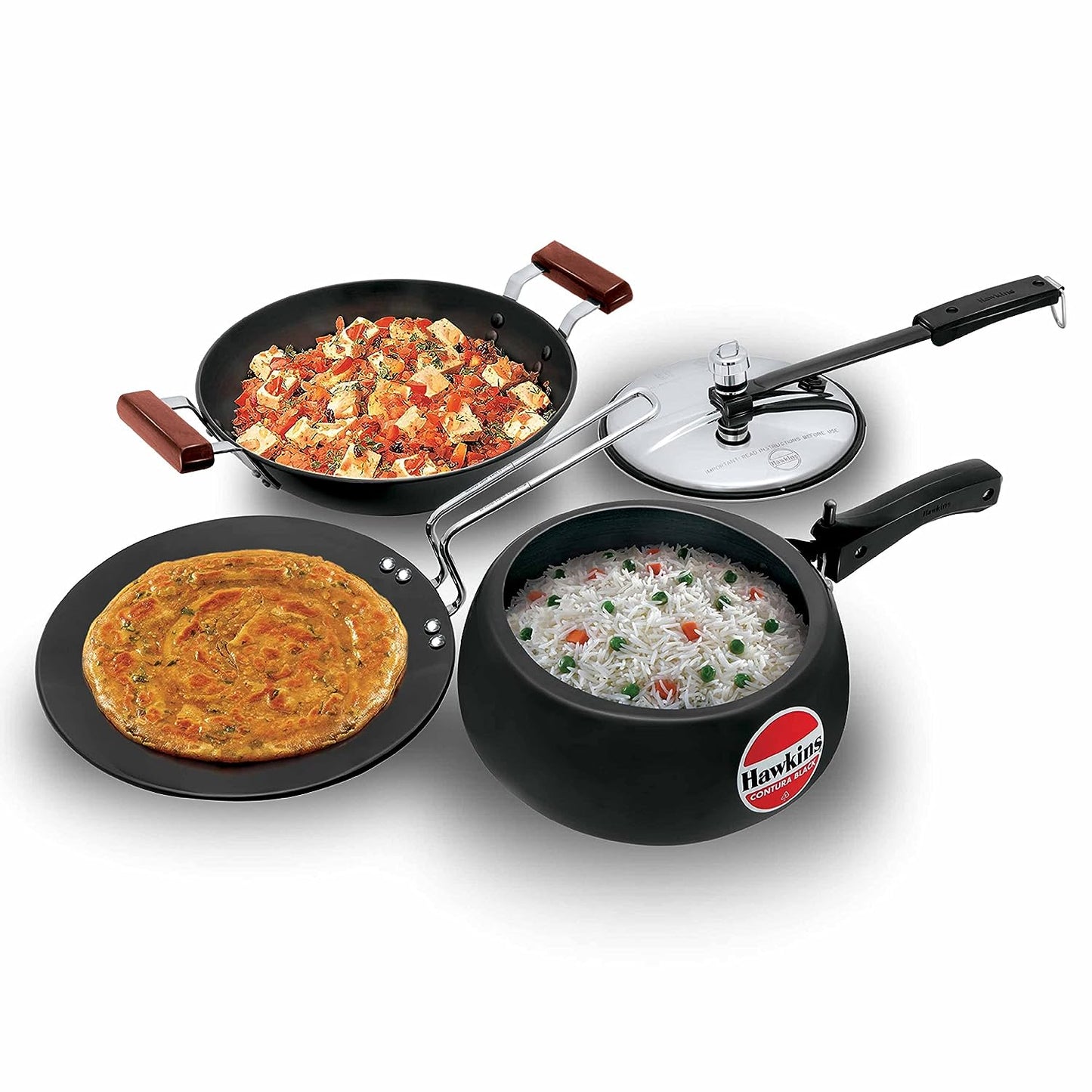 Hawkins Triniti Hard Anodised Aluminium Kitchen Set (26cm Tava, 2.5 Litres Deep-Fry Pan, 3.5 Litres Inner Lid Pressure Cooker) - PCWSET1