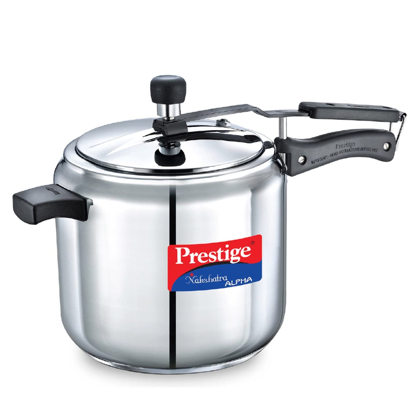 Prestige 7 Litres Nakshatra Alpha Induction Base Inner Lid Stainless Steel Pressure Cooker |Silver | Metallic Safety Plug | Durable Handles | Pressure Regulator - 20553