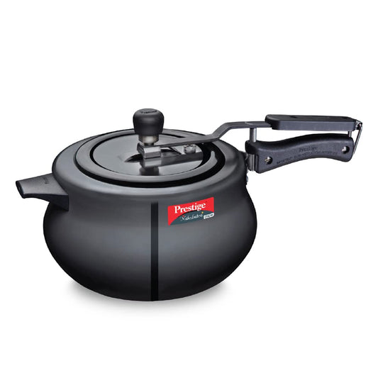 Prestige Nakshatra Plus Svachh Hard Anodised Aluminium Spillage Control Inner Lid Handi Pressure Cooker, 6.5 Litres (Black) - 10762