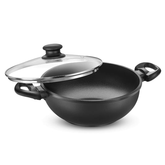 Prestige 24 cms Omega Die-Cast Plus Aluminium Non-Stick Kadai with Glass Lid - 30543