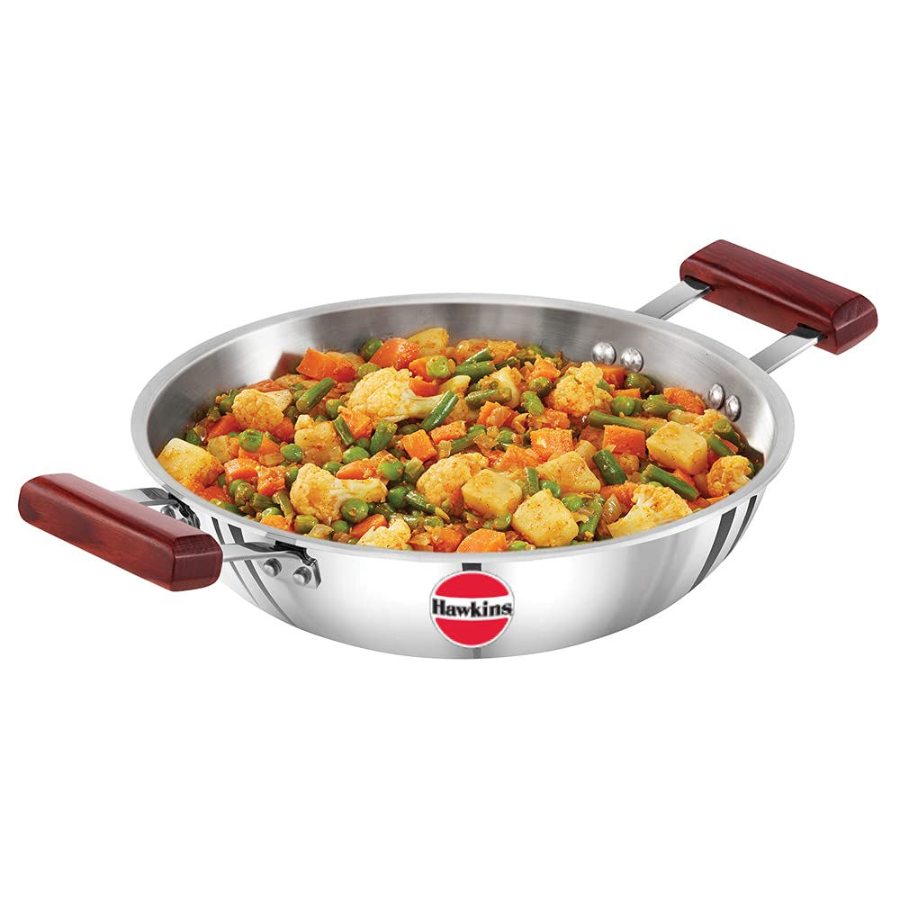 Hawkins Triply Stainless Steel Deep Fry Pan | Kadhai 2.5 Litres | 26cms, Flat Bottom Induction Base - SSD 25