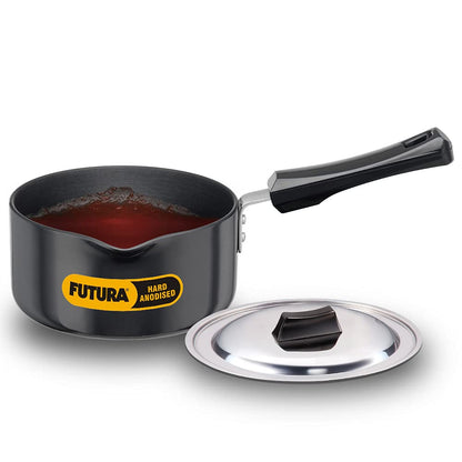 Hawkins Futura Hard Anodised Sauce Pan With Stainless Steel Lid 1.5 Litres | 16cm, 3.25mm, Induction Base - IAS 15S