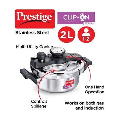 Prestige Svachh 2 Litres Stainless Steel Outer Lid Pressure Cookers, with Deep Lid for Spillage Control - 20237