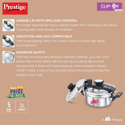 Prestige Svachh 2 Litres Stainless Steel Outer Lid Pressure Cookers, with Deep Lid for Spillage Control - 20237