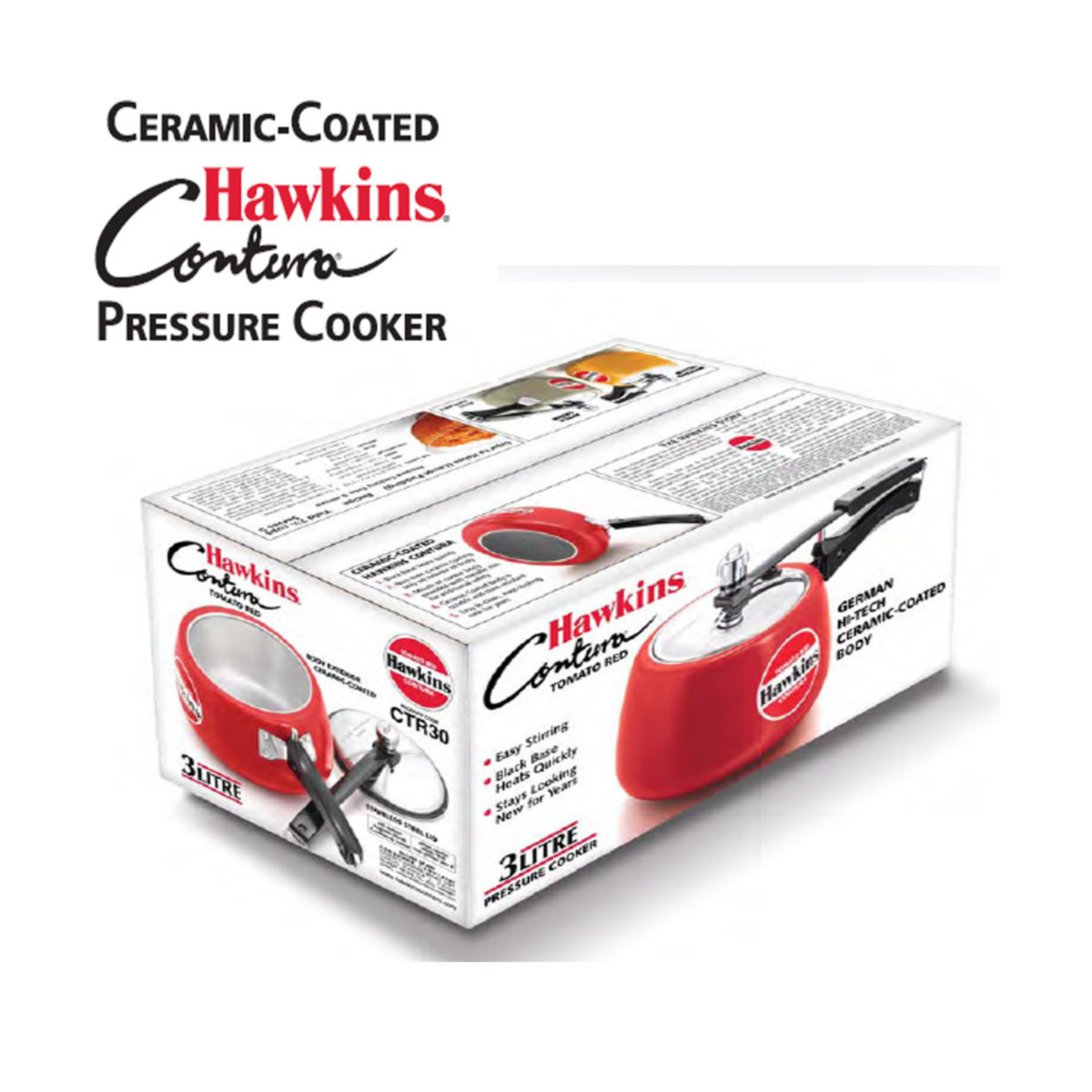 Hawkins Ceramic- Coated Contura 5 Litres Tomato Red Aluminium Inner Lid Pressure Cooker - CTR50