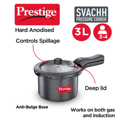 Prestige Svachh Outer Lid Pressure Cooker with Hard Anodized Aluminium Body 3 Litres - 20223