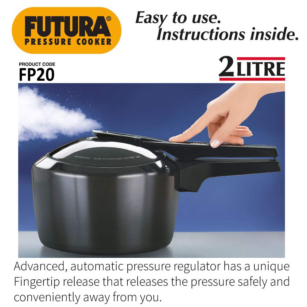 Hawkins Futura Hard Anodised Aluminium Inner Lid Pressure Cooker 2 Litres , Black - FP20