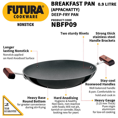 Hawkins Futura Non-stick Round Bottom Appachatty, Breakfast Pan 0.9 Litres | 22 cms, 3.25mm - NBFP 09