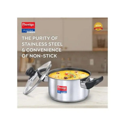 Prestige Platina Non-stick Stainless Steel Unique Impact Forged Bottom Casserole with Glass Lid 220mm - 36336