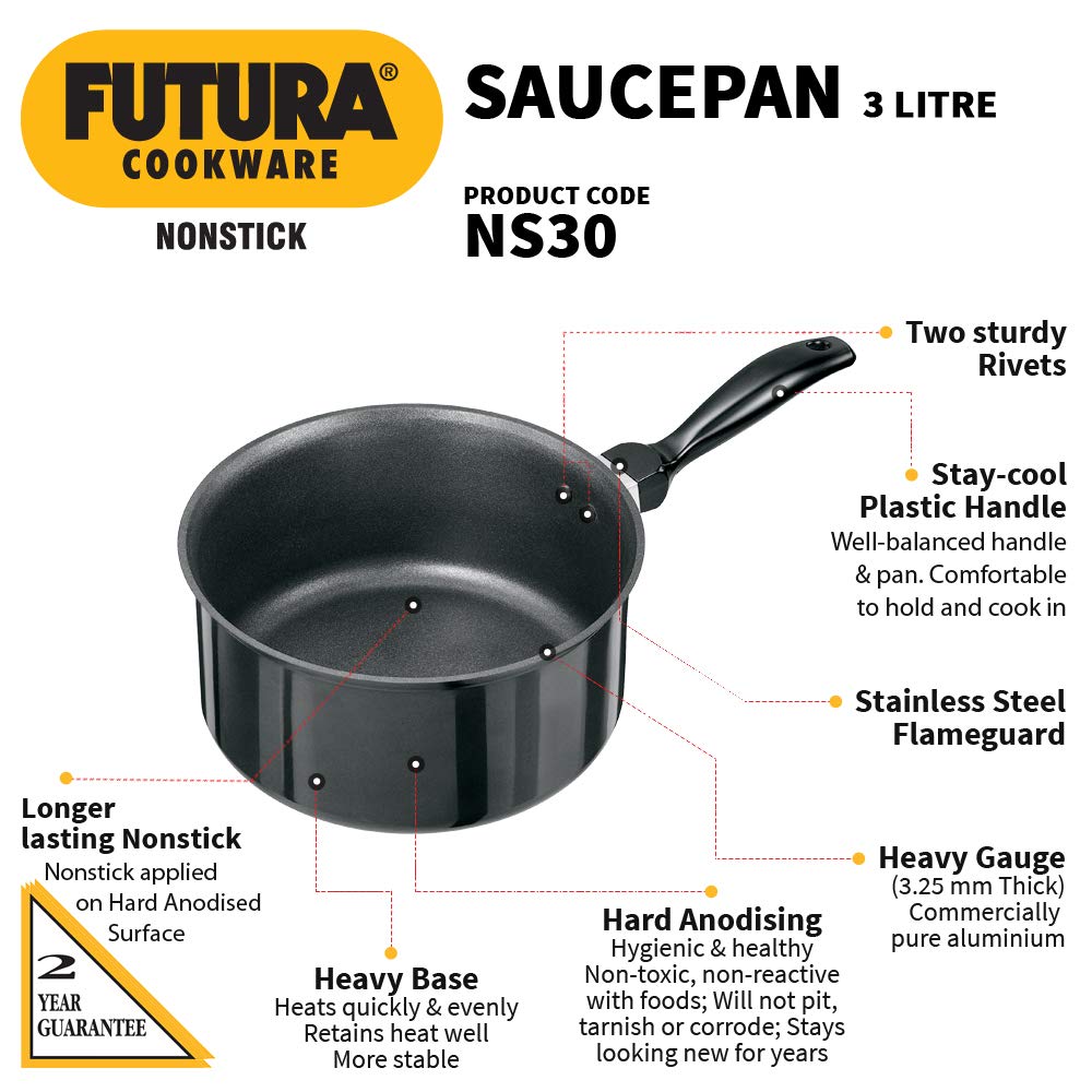 Hawkins Futura Non-stick Sauce Pan 3 Litres | 20cm, 3.25mm- NS 30