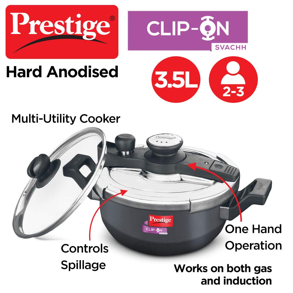 Prestige Svachh Clip-on 3.5 Litre Hard Anodised Aluminium Outer Lid Pressure Kadai - 20234